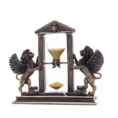 Winged Lion 21x18cm Venetian Guardian Veronese Cold-Cast Bronze Hourglass