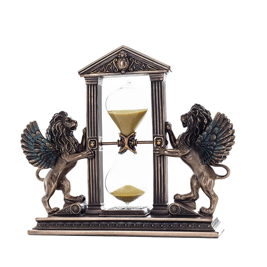 Winged Lion 21x18cm Venetian Guardian Veronese Cold-Cast Bronze Hourglass