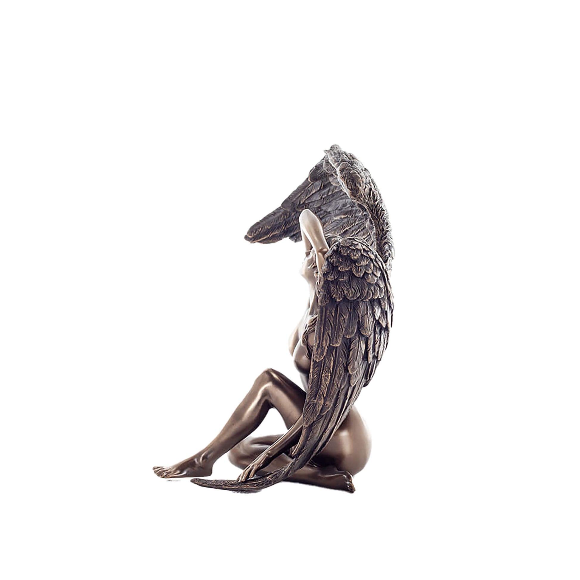 Fallen Angel Bronze Statue side angle with folded wings