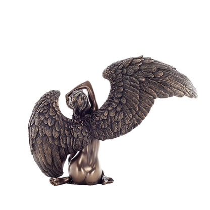 Fallen Angel Bronze Statue rear angle showing feather detail