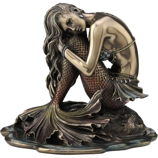 Melancholy Mermaid 17x14.5cm Veronese Cold-Cast Bronze Statue – Enchanting Ocean Siren