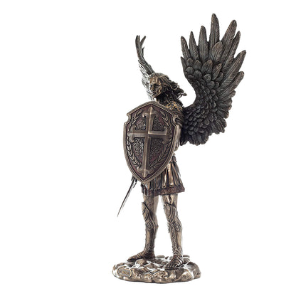 Archangel Saint Michael Bronze Statue side angle showing wings and sword