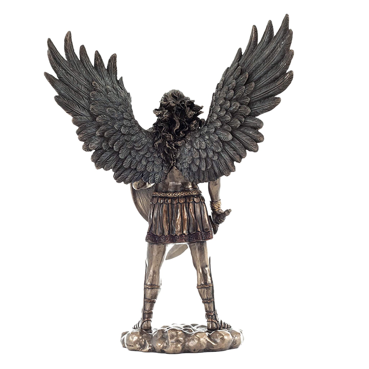Archangel Saint Michael Bronze Statue rear angle with feather detail
