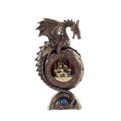 Steam punk Dragon Clock 23x13cm Fantasy Gothic Veronese Cold-Cast Bronze Table Clock