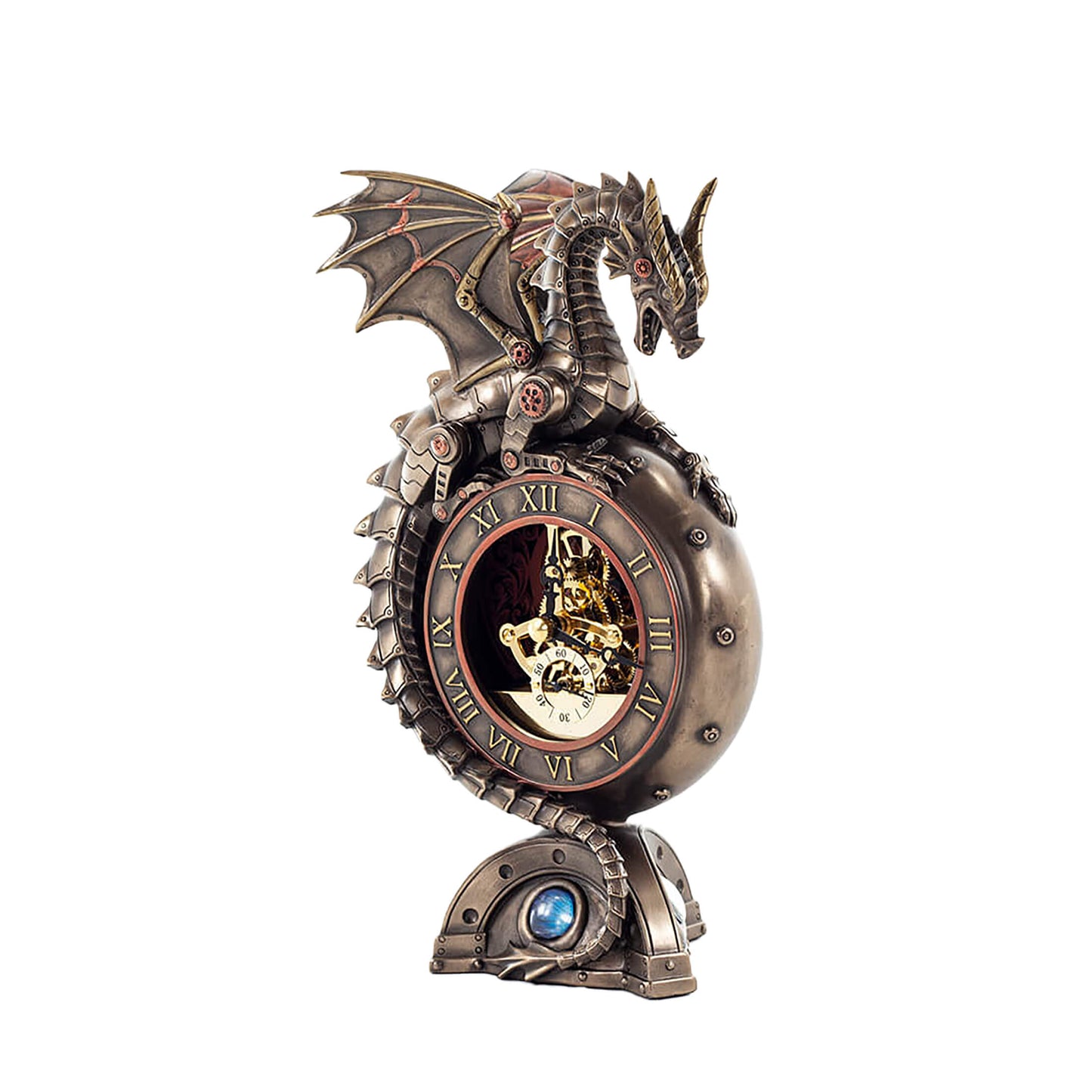 Steam punk Dragon Clock 23x13cm Fantasy Gothic Veronese Cold-Cast Bronze Table Clock