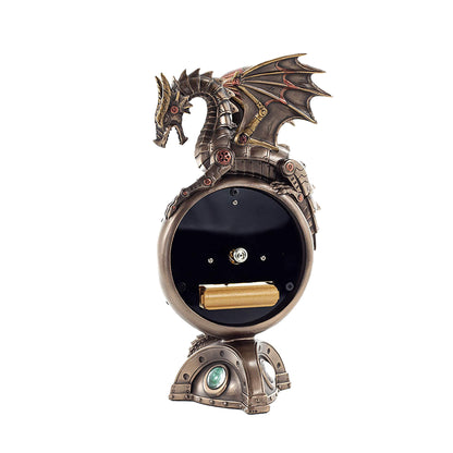Steam punk Dragon Clock 23x13cm Fantasy Gothic Veronese Cold-Cast Bronze Table Clock