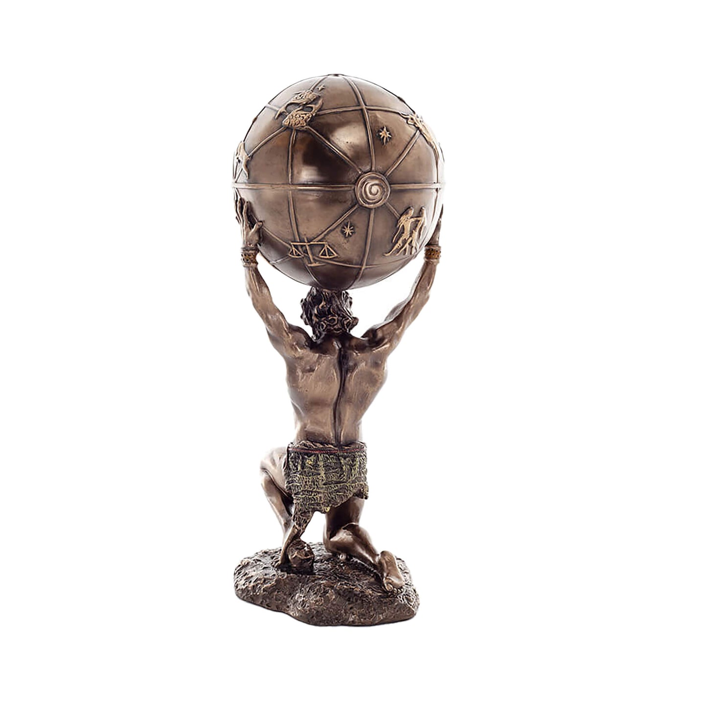 Atlas Titan Cold-Cast Bronze Statue rear angle with textured base