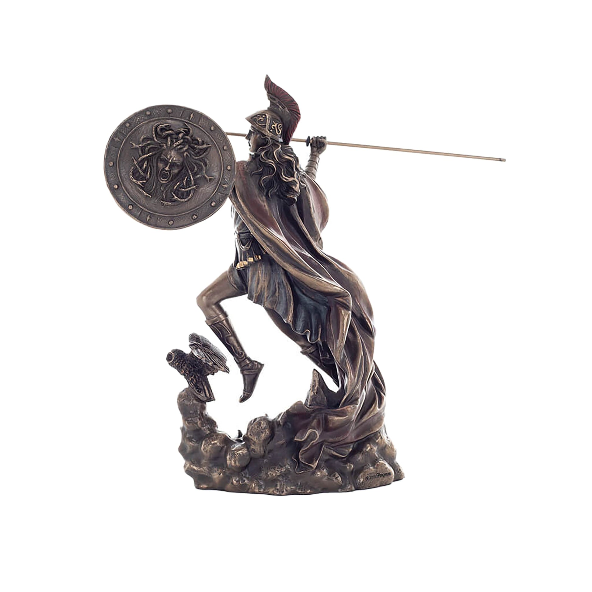 Athena Cold-Cast Bronze Statue side angle showing helm and shield