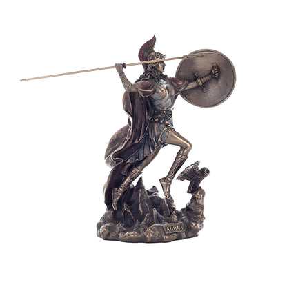 Athena Cold-Cast Bronze Statue rear angle with flowing garment and base
