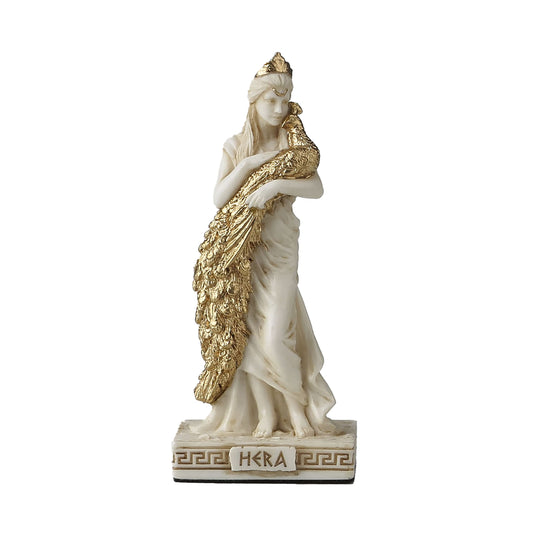 Hera – Queen of the Gods Statue - 8.5cm Resin Figurine with Gold Peacock by Veronese Design