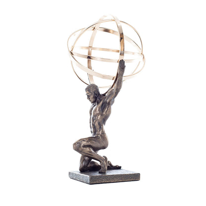 Atlas Titan Statue side angle showing engraved globe and strained pose