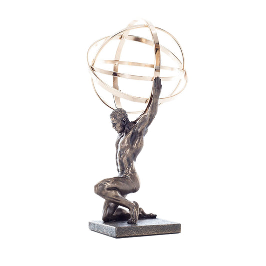 Atlas Titan Statue side angle showing engraved globe and strained pose