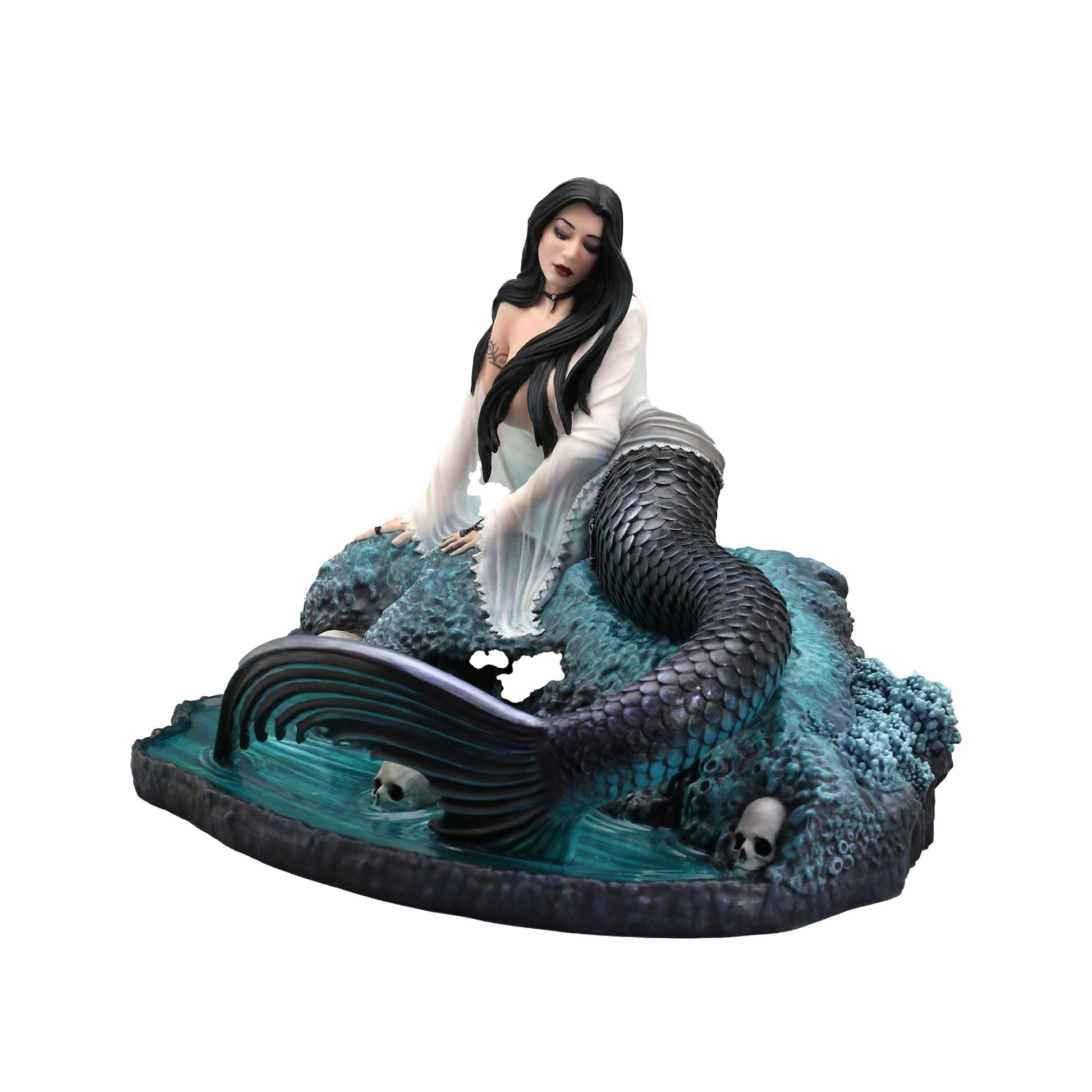 Dark Siren 22x15cm Hand-Painted Mermaid Statue – Enchanting Gothic Ocean Myth