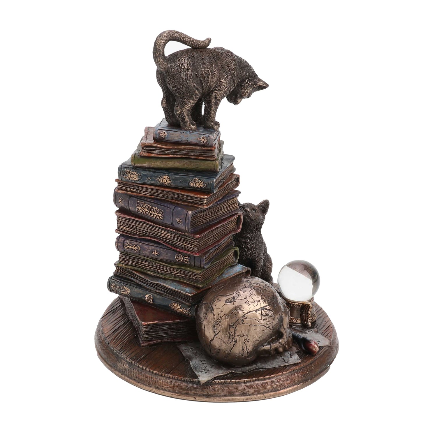 Witchcraft Cats & Books Statue – 18.5cm Veronese Cold-Cast Bronze Mystical Occult Decor