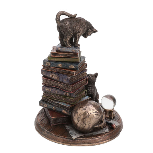 Witchcraft Cats & Books Statue – 18.5cm Veronese Cold-Cast Bronze Mystical Occult Decor