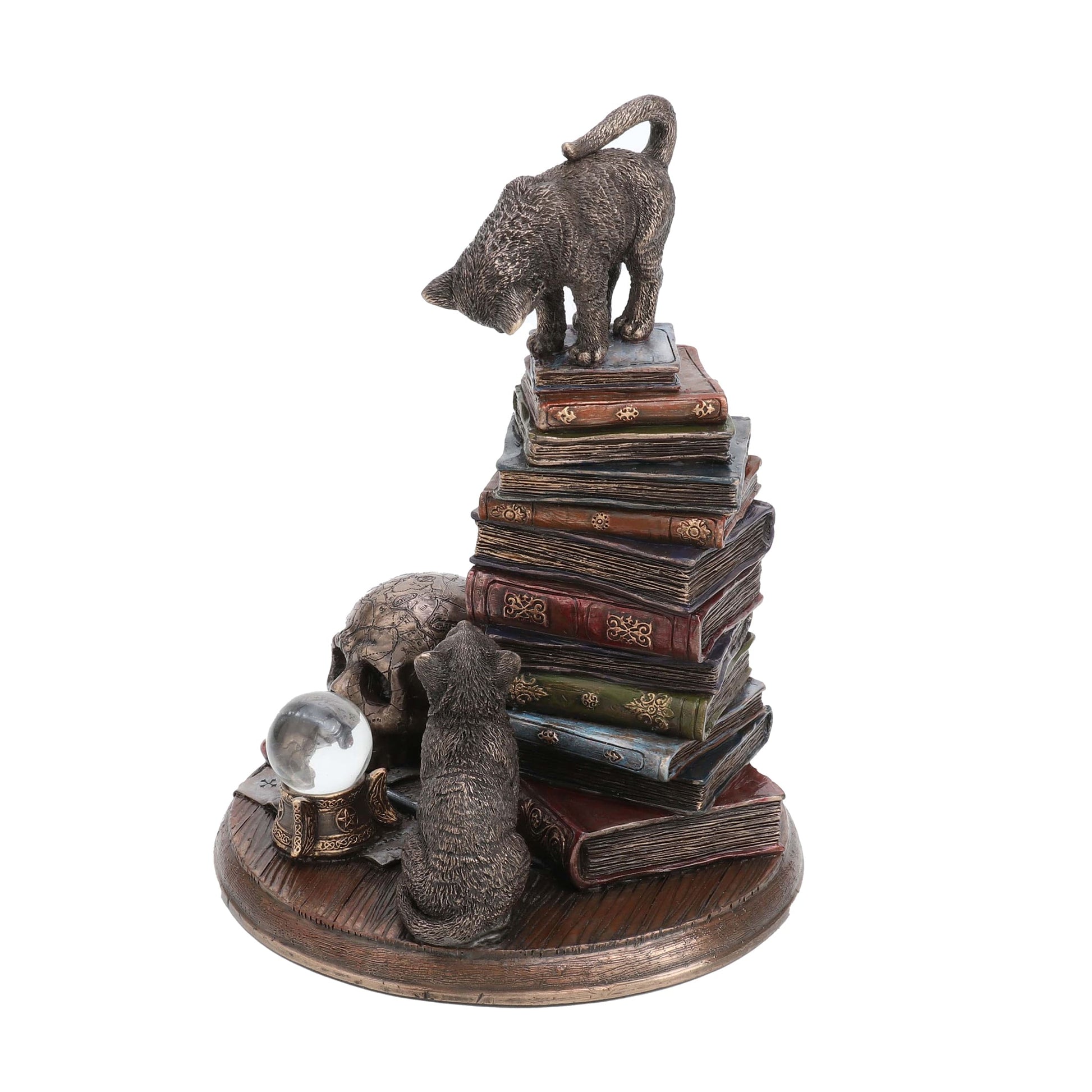 Witchcraft Cats & Books Statue – 18.5cm Veronese Cold-Cast Bronze Mystical Occult Decor