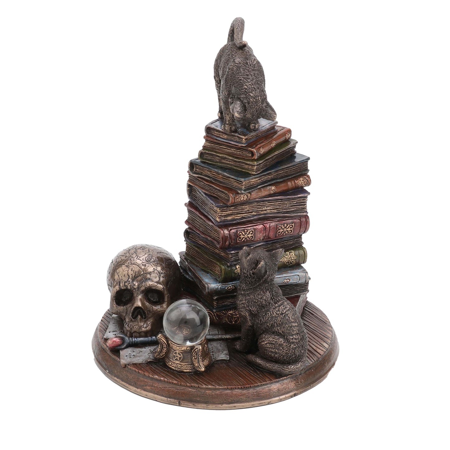Witchcraft Cats & Books Statue – 18.5cm Veronese Cold-Cast Bronze Mystical Occult Decor