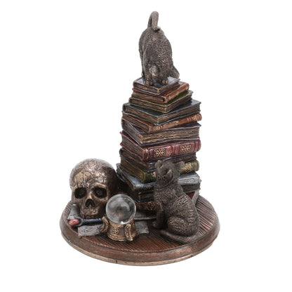 Witchcraft Cats & Books Statue – 18.5cm Veronese Cold-Cast Bronze Mystical Occult Decor