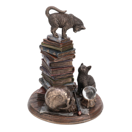 Witchcraft Cats & Books Statue – 18.5cm Veronese Cold-Cast Bronze Mystical Occult Decor