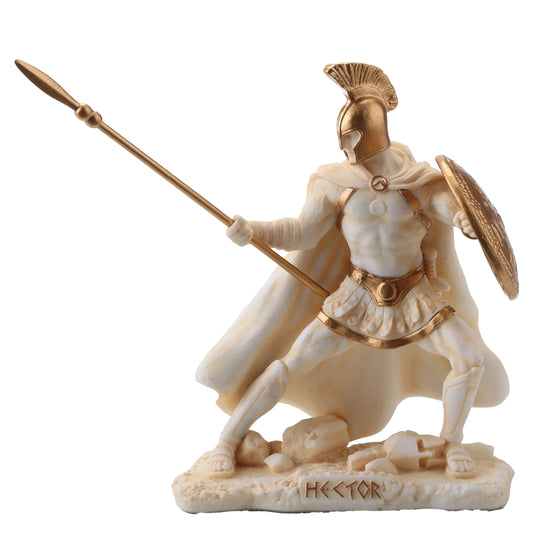 Hector Trojan Warrior Statue – 9.5cm White & Gold Resin Figurine for Mythology Decor – Veronese Design