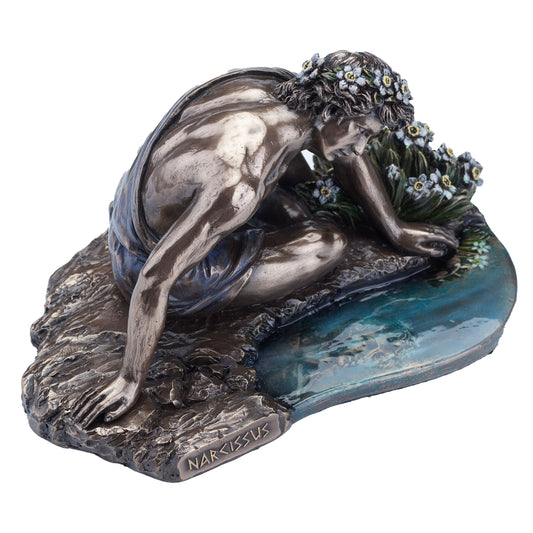 Narcissus 17x12.5cm Veronese Cold-Cast Bronze Statue – Greek Mythology Figurine