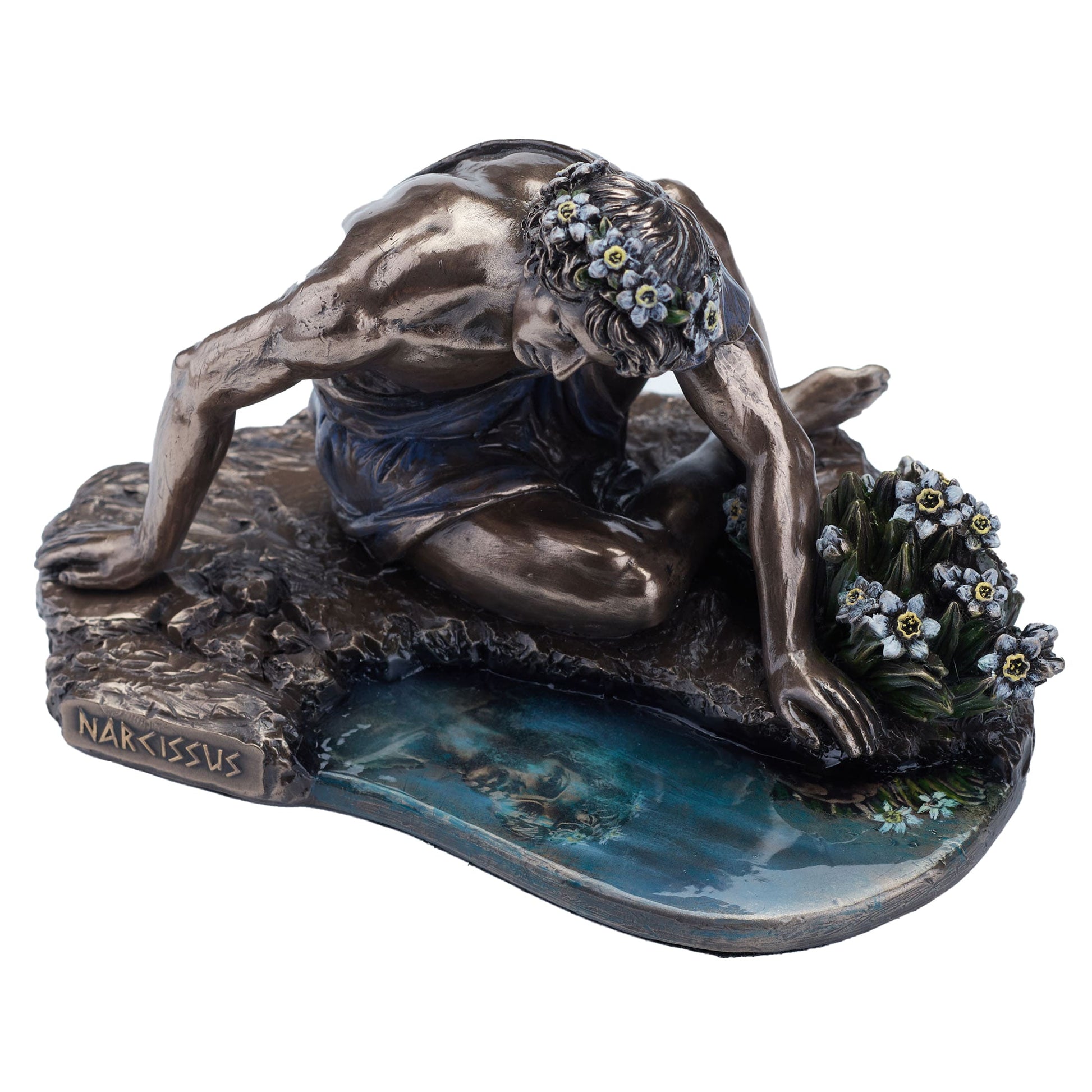 Narcissus 17x12.5cm Veronese Cold-Cast Bronze Statue – Greek Mythology Figurine