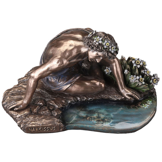 Narcissus 17x12.5cm Veronese Cold-Cast Bronze Statue – Greek Mythology Figurine