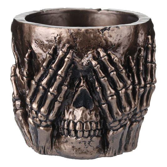 See No Evil Skull Statue – 19cm Bronze Finish Skeleton Head Ornament – Veronese Design