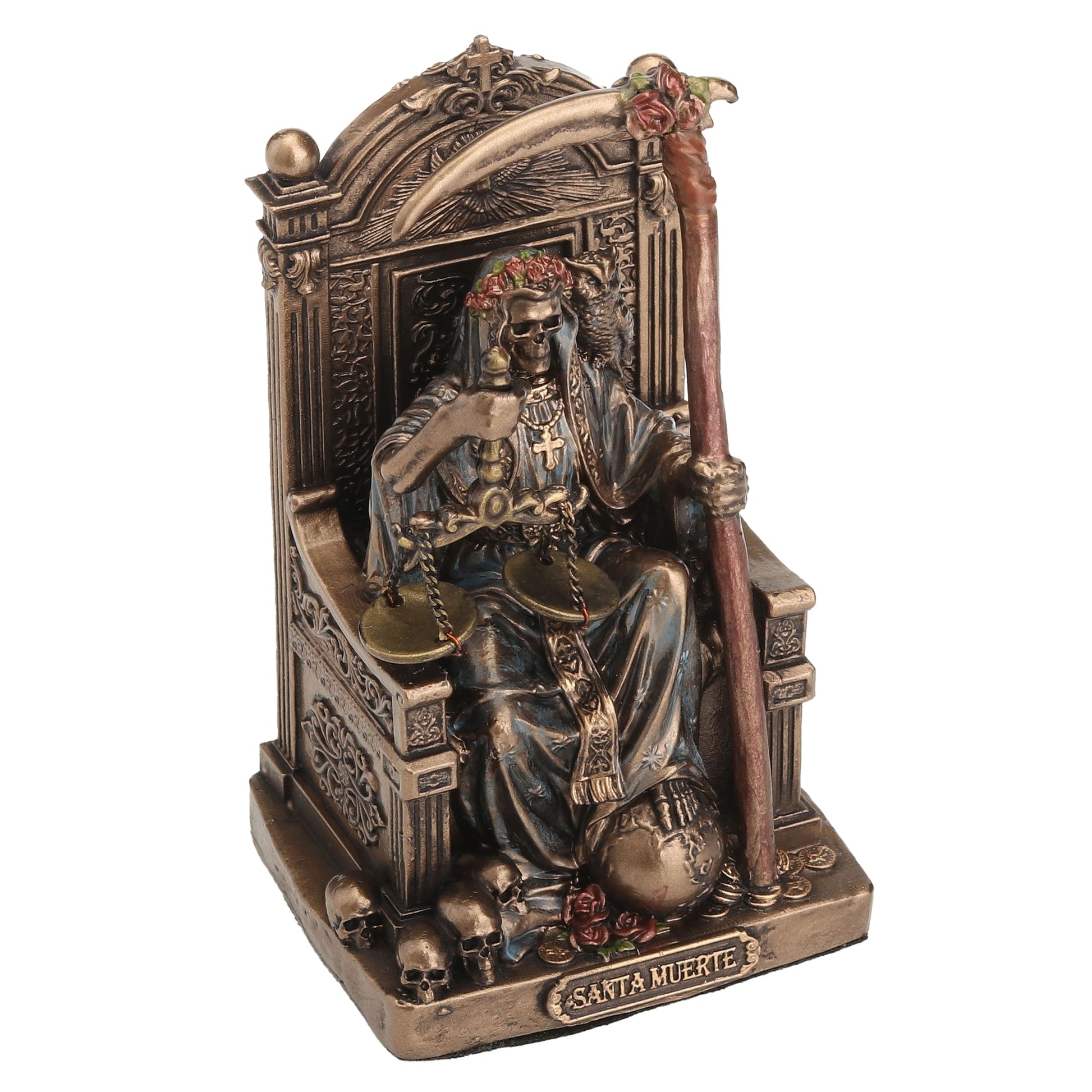Santa Muerte Throne Statue – 8.4cm Veronese Cold-Cast Bronze Gothic Figurine
