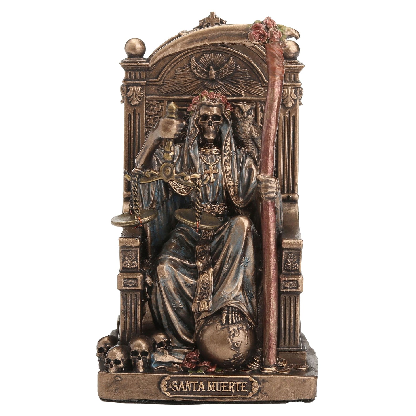 Santa Muerte Throne Statue – 8.4cm Veronese Cold-Cast Bronze Gothic Figurine