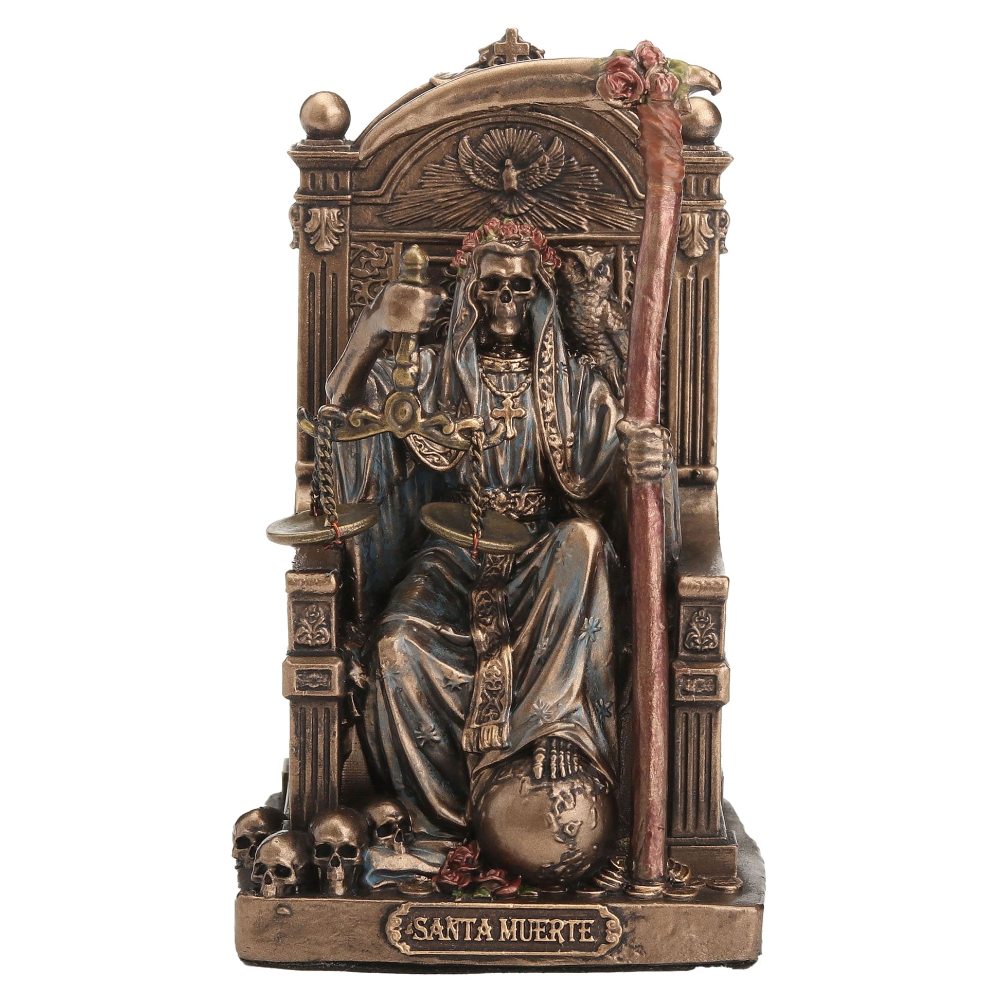 Santa Muerte Throne Statue – 8.4cm Veronese Cold-Cast Bronze Gothic Figurine