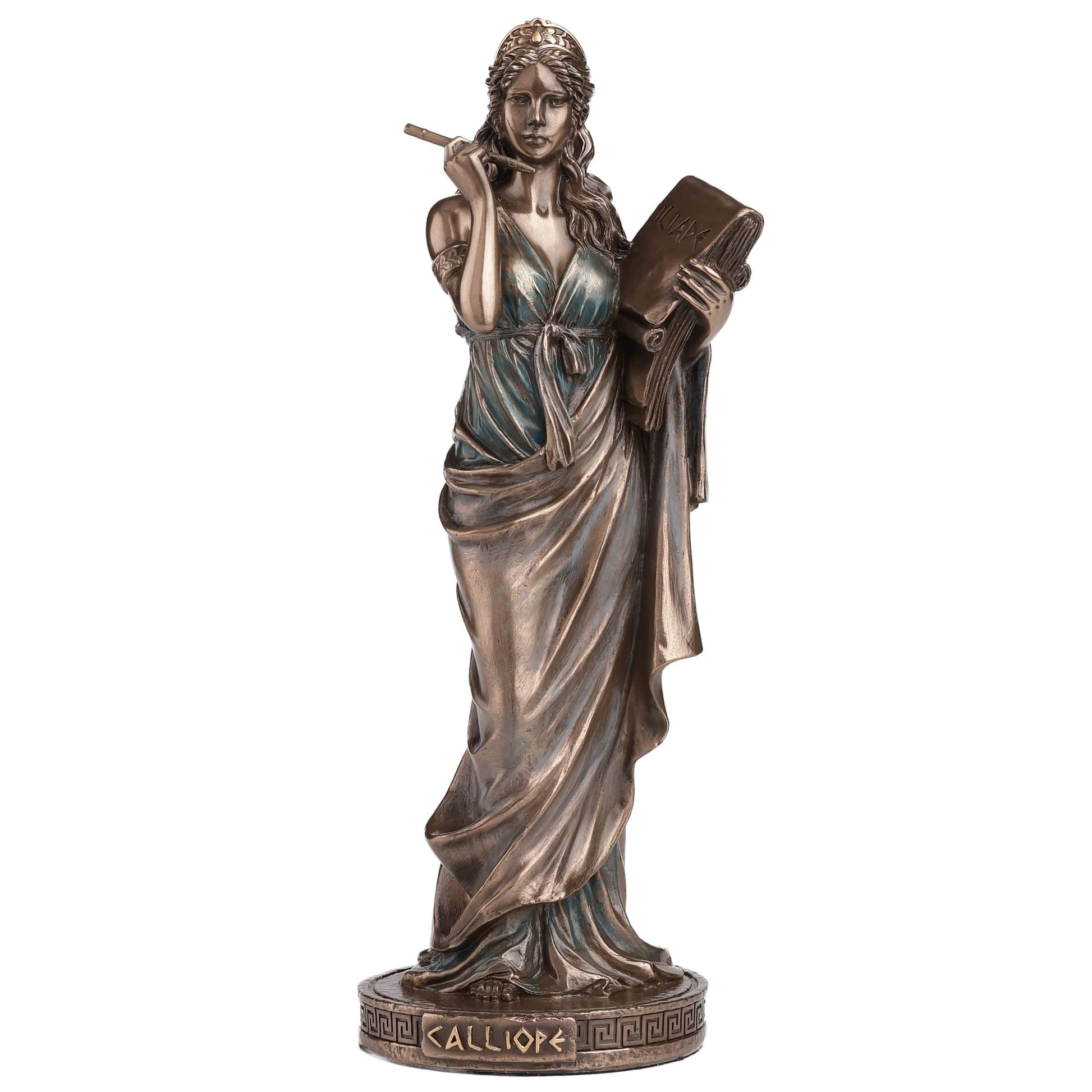 Calliope Muse of Epic Poetry Statue with scroll and stylus - side view