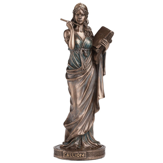 Calliope Muse of Epic Poetry Statue with scroll and stylus - side view