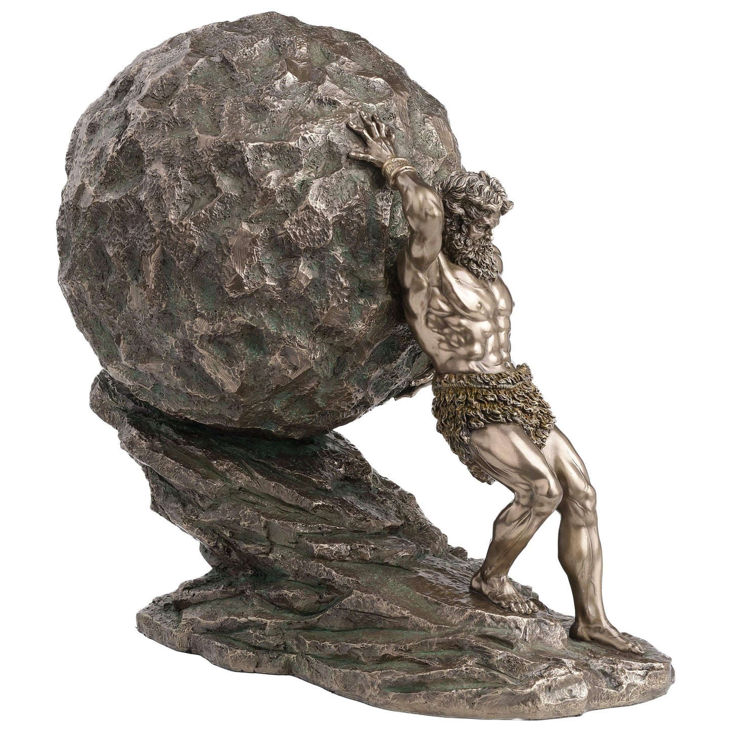 Sisyphus Statue side view pushing boulder cold-cast bronze