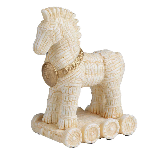 Trojan Horse Statue – 8.2x6.5cm White & Gold Resin Greek Mythology Figurine – Veronese Design