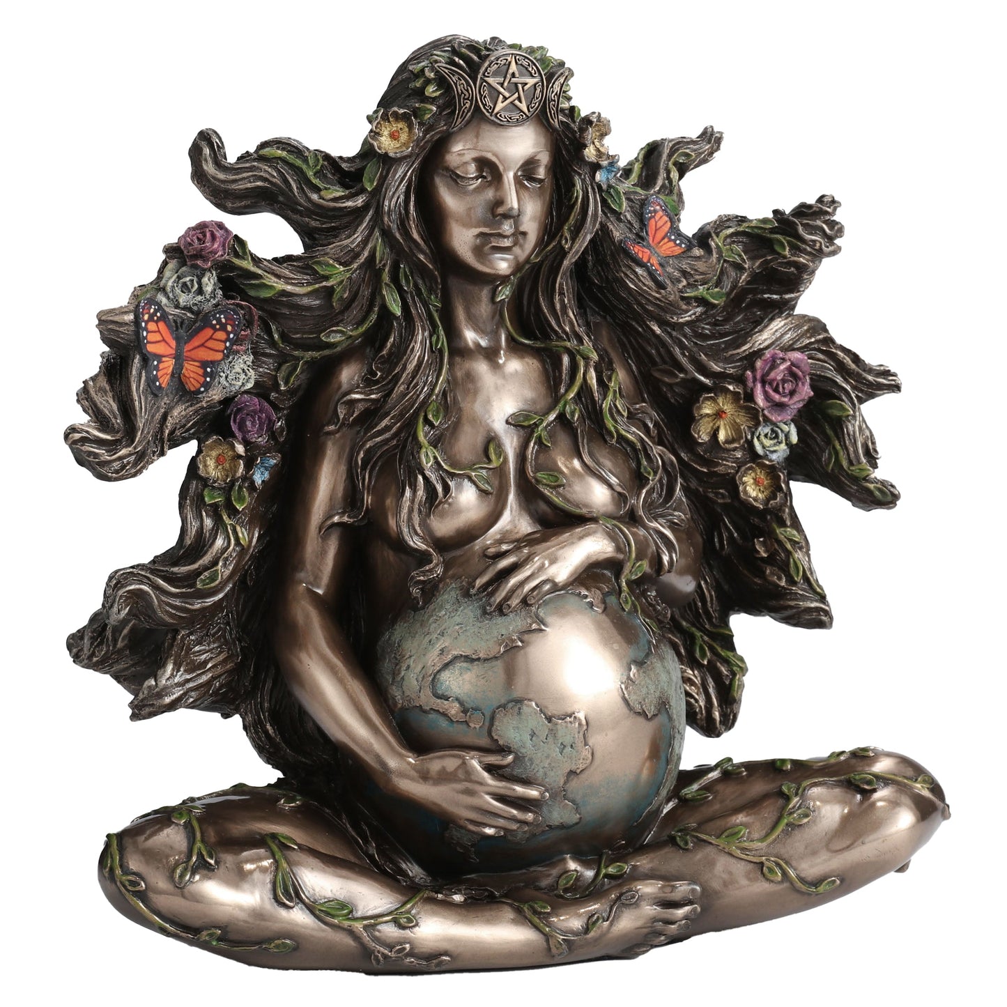 Sitting Pregnant Mother Gaia With Butterflies 17.5cm Veronese Statue