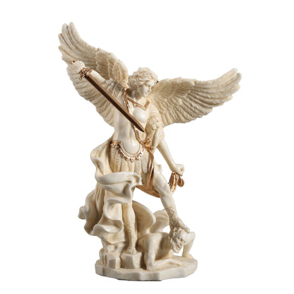 Archangel Saint Michael Vanquishing Demon 16cm Veronese White Statue