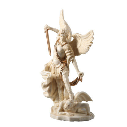 Archangel Saint Michael Vanquishing Demon 16cm Veronese White Statue