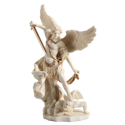 Archangel Saint Michael Vanquishing Demon 16cm Veronese White Statue